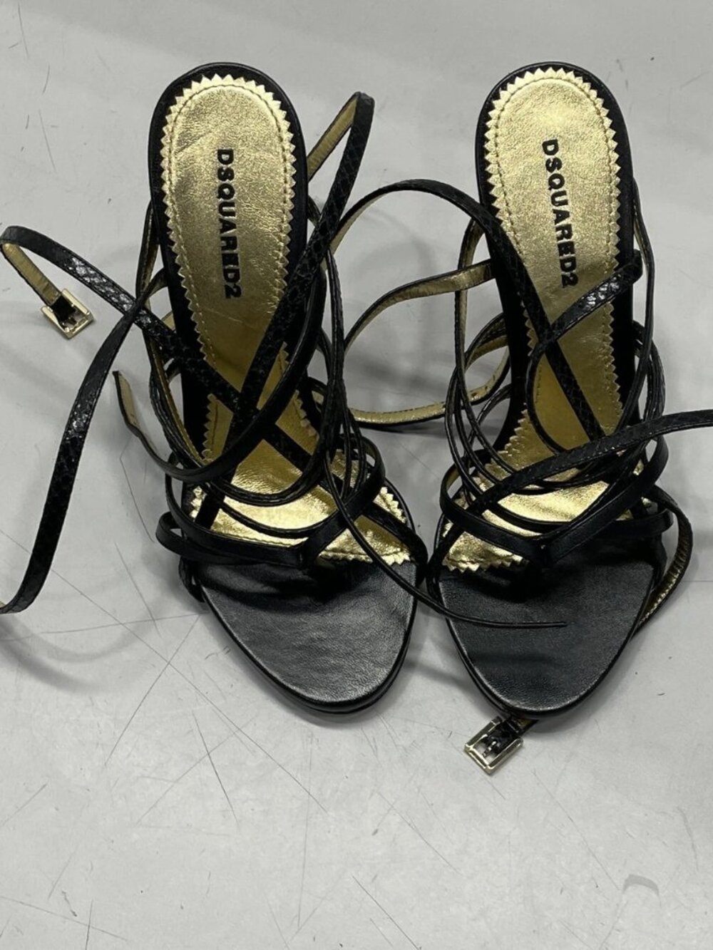 NEW Dsquared2 Crossed Srap Clear Wedge Sandals Women's Size 6 Black